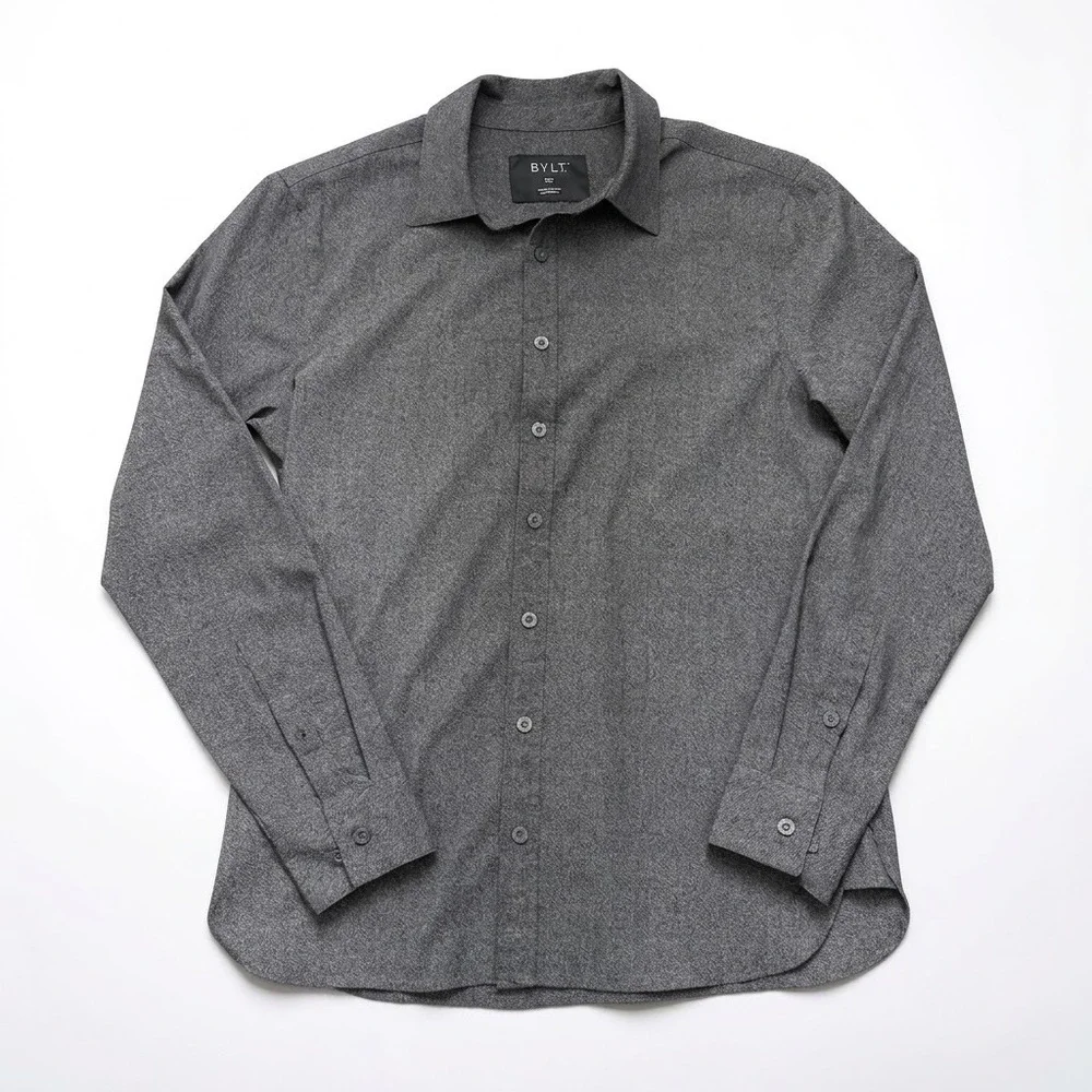 BYLT Premium Basics Vista Long Sleeve Button Down Shirt Gray Heather Mens Small